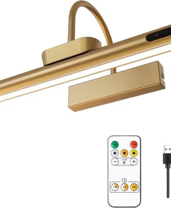 Dimmable Cordless Picture Light with Controller and Timer, Rechargeable 5000mAh Battery Wall Sconce for Wall Pictures, Gallery Artwork, Paintings, Portraits, Dartboards (Gold)