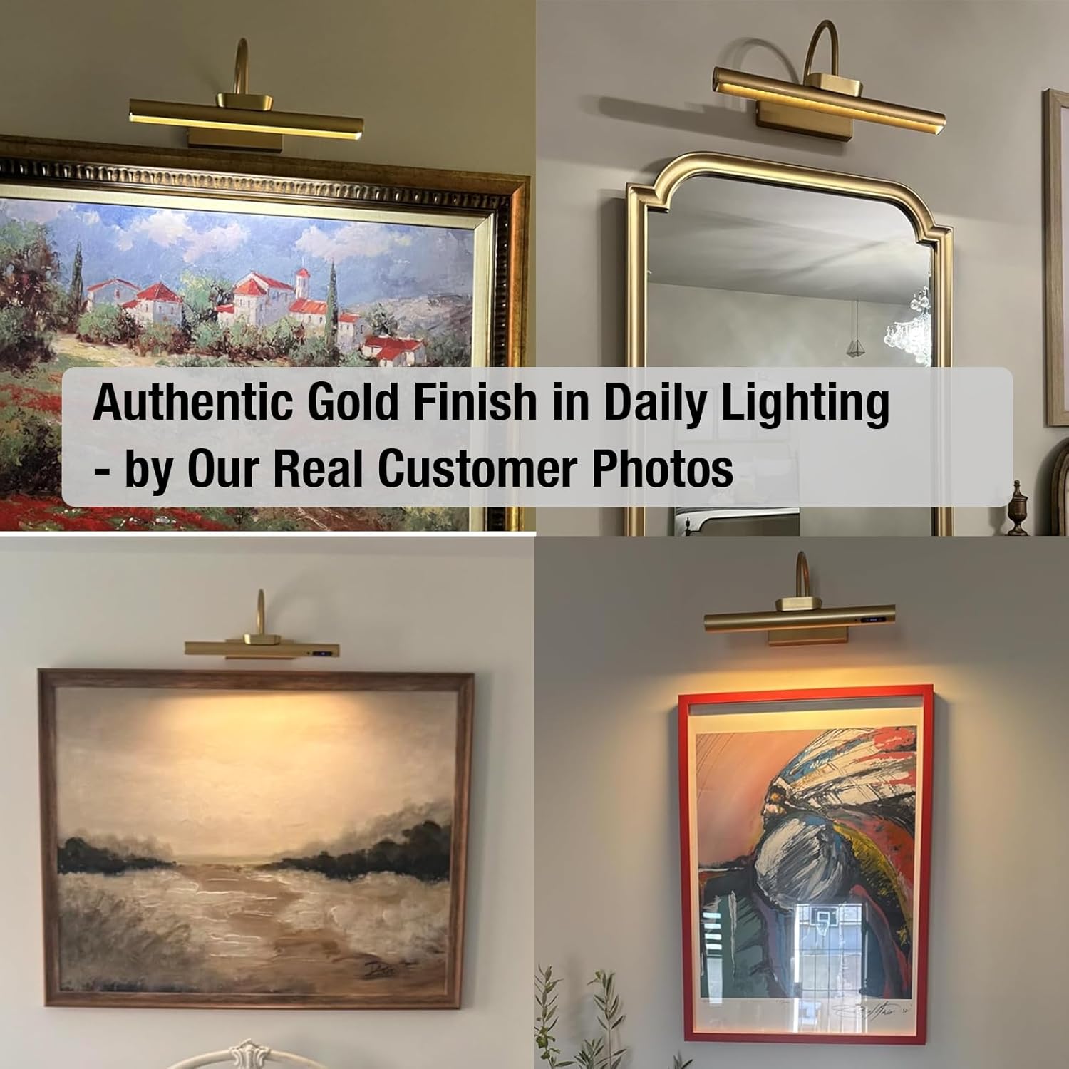 Dimmable Cordless Picture Light with Controller and Timer, Rechargeable 5000mAh Battery Wall Sconce for Wall Pictures, Gallery Artwork, Paintings, Portraits, Dartboards (Gold) - Image 3