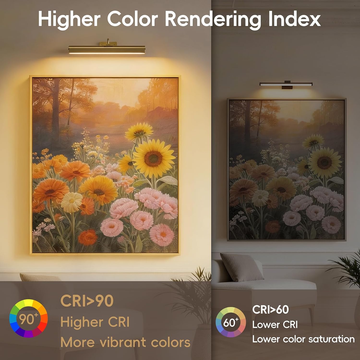 Picture Light for Wall, 5000mAh Rechargeable Cordless Wall Light,15.8'' Dimmable 3 Color Temperatures Magnetic Poster Light with Controller and Timer for Gallery, Living Room, Hallway(Gold) - Image 6