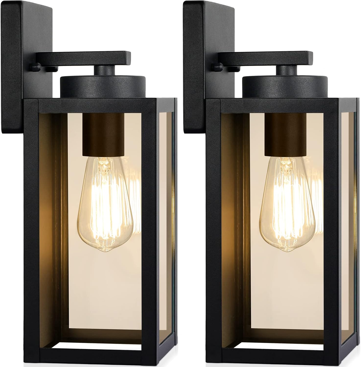 Outdoor Wall Light Fixtures, Modern Black Exterior Wall Lanterns | Waterproof Metal Construction, Rust-resistant, Quick & Easy Installation, Clear Glass Shades & Standard E26 Socket