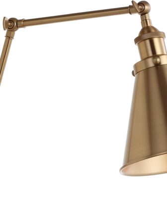 JONATHAN Y Rover 1-Light Wall Sconce 7", Brass Gold | Adjustable Arm, Hardwired Bedside Reading Swing Arm, Farmhouse Cone Shade, Metal Hardwired Indoor Fixture, LED Bulbs Included