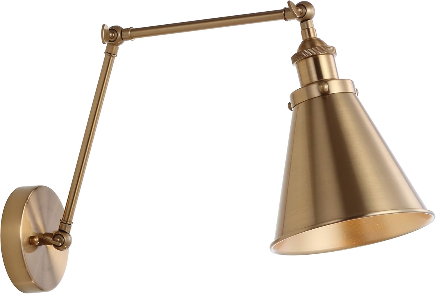JONATHAN Y Rover 1-Light Wall Sconce 7", Brass Gold | Adjustable Arm, Hardwired Bedside Reading Swing Arm, Farmhouse Cone Shade, Metal Hardwired Indoor Fixture, LED Bulbs Included