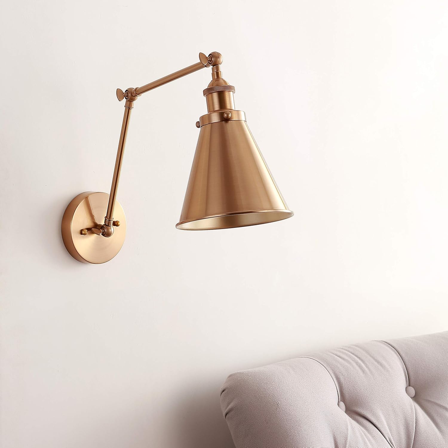 JONATHAN Y Rover 1-Light Wall Sconce 7", Brass Gold | Adjustable Arm, Hardwired Bedside Reading Swing Arm, Farmhouse Cone Shade, Metal Hardwired Indoor Fixture, LED Bulbs Included - Image 8